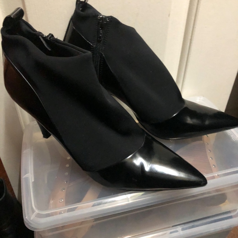 Combination fabric and leather Bootie